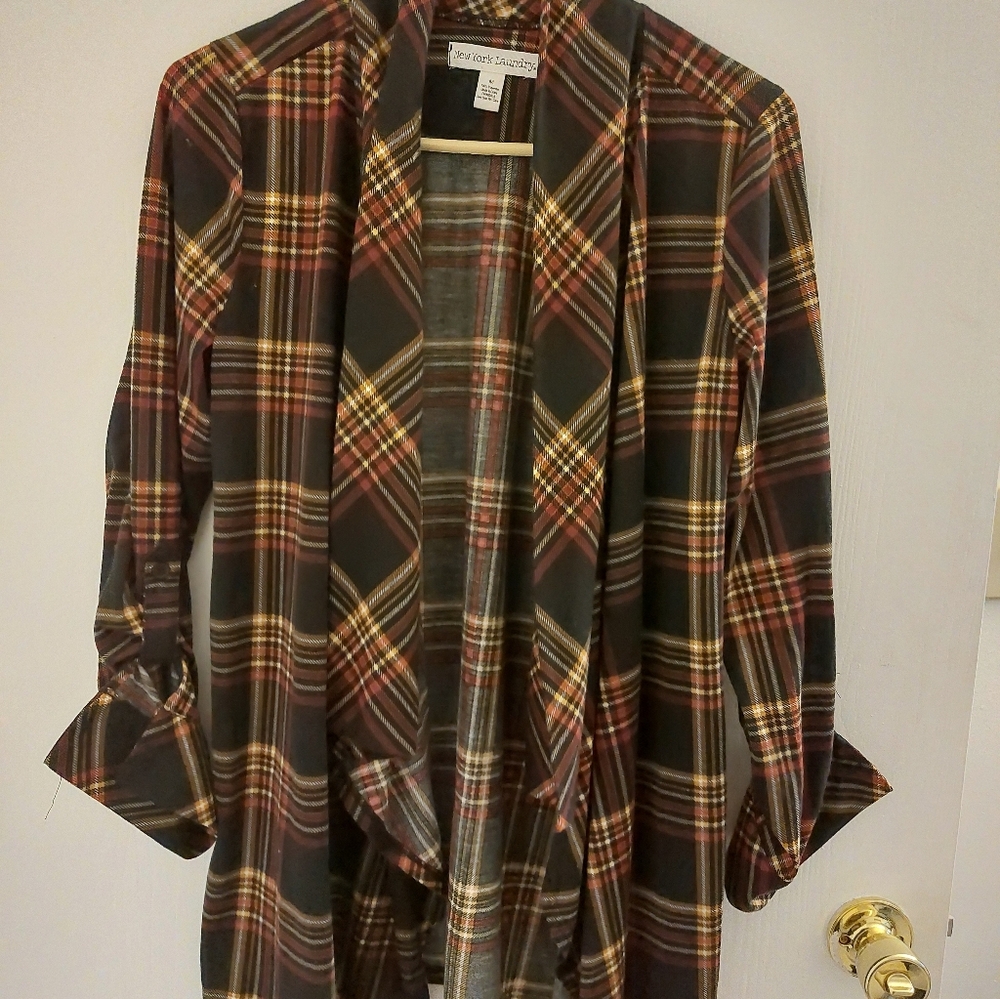 Plaid Open Front Cardigan